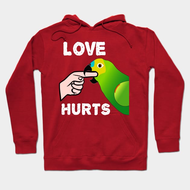 Love Hurts Blue Front Amazon Parrot Biting  (Ver.1) Hoodie by Einstein Parrot